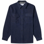 Norse Projects Men's Silas Textured Cotton Wool Overshirt in Dark Navy