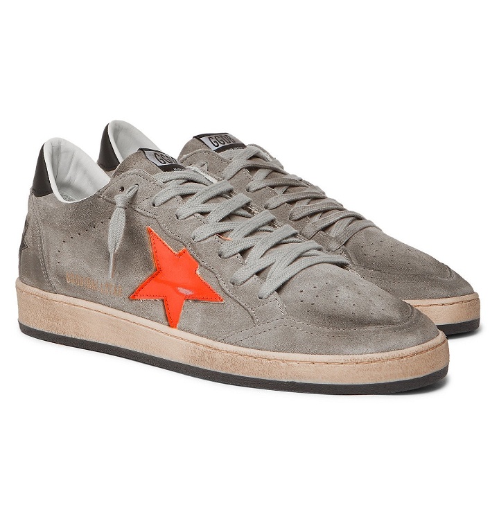Photo: Golden Goose - Ball Star Distressed Leather-Trimmed Suede Sneakers - Gray