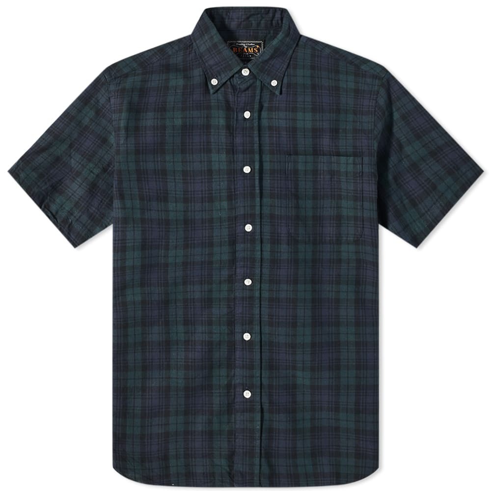 Beams Plus Men's Short Sleeve Black Watch Shirt in Indigo Beams Plus
