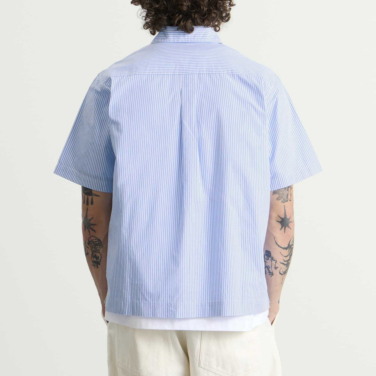 Universal Works Men's Nipon Stripe Ewan Shirt in Sky/White