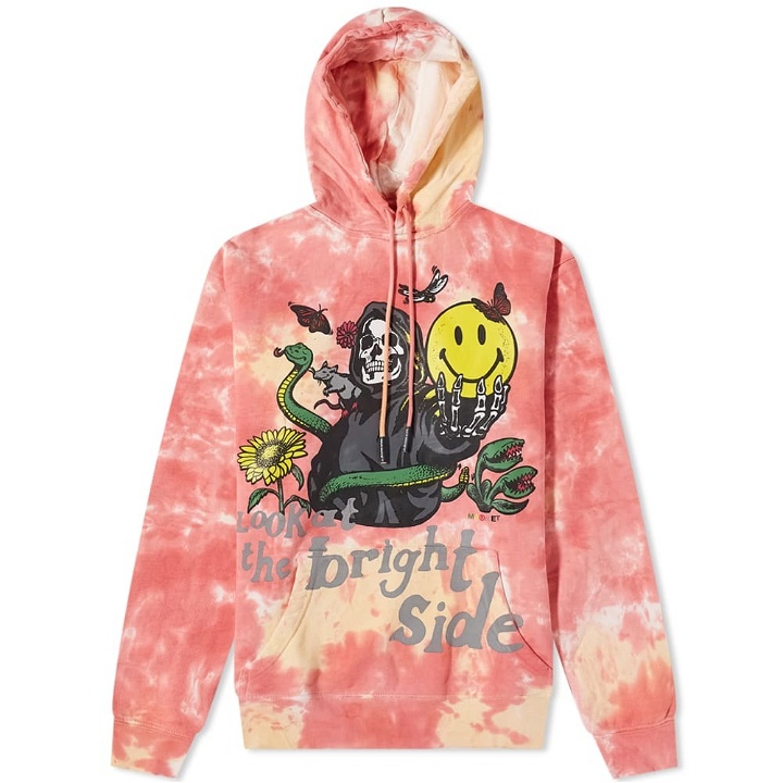 Photo: MARKET Men's Smiley Look At The Bright Side Hoody in Pink Tie Dye