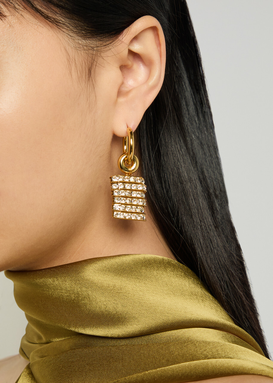 Timeless Pearly Crystal-embellished 24kt Gold-plated Hoop Earrings - One Size