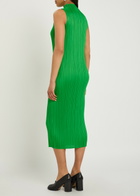 Pleats Please Issey Miyake Pleated High-neck Woven Midi Dress Green