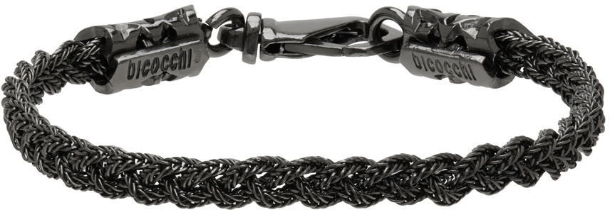 ブレスレット emanuele bicocchi BRAIDED NEW LOGO MEDIUM BRACELET Black Medium Braided Bracelet