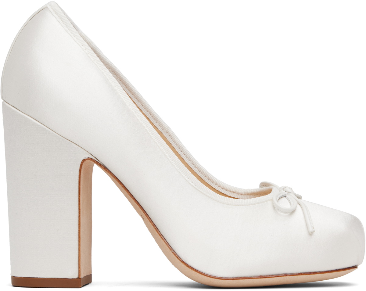 Sandy Liang White Pointe 100 Satin Heels