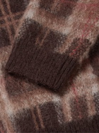 Anonymous ism - Checked Mohair-Blend Cardigan - Brown
