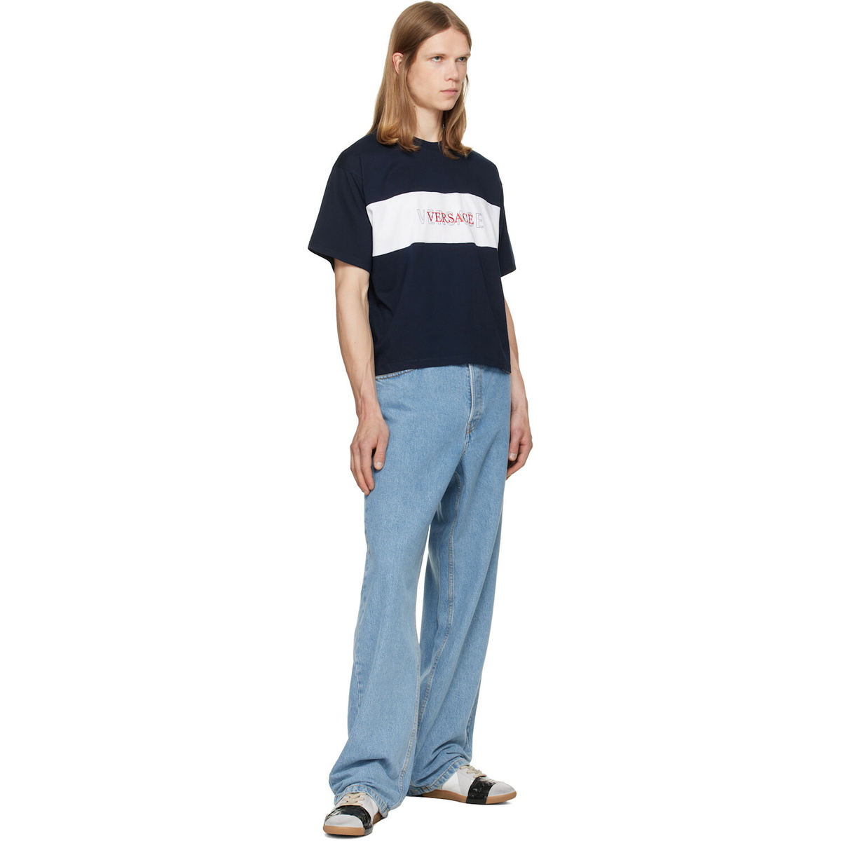Versace Navy Intarsia Cotton-Jersey Regular T-shirt