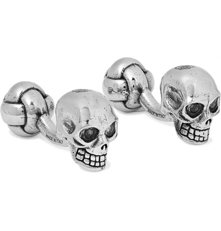 Photo: Alexander McQueen - Skull Burnished Silver-Tone and Crystal Cufflinks - Silver