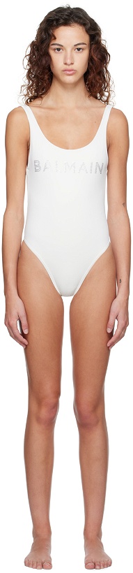 Photo: Balmain Off-White Crystal One-Piece Swimsuit