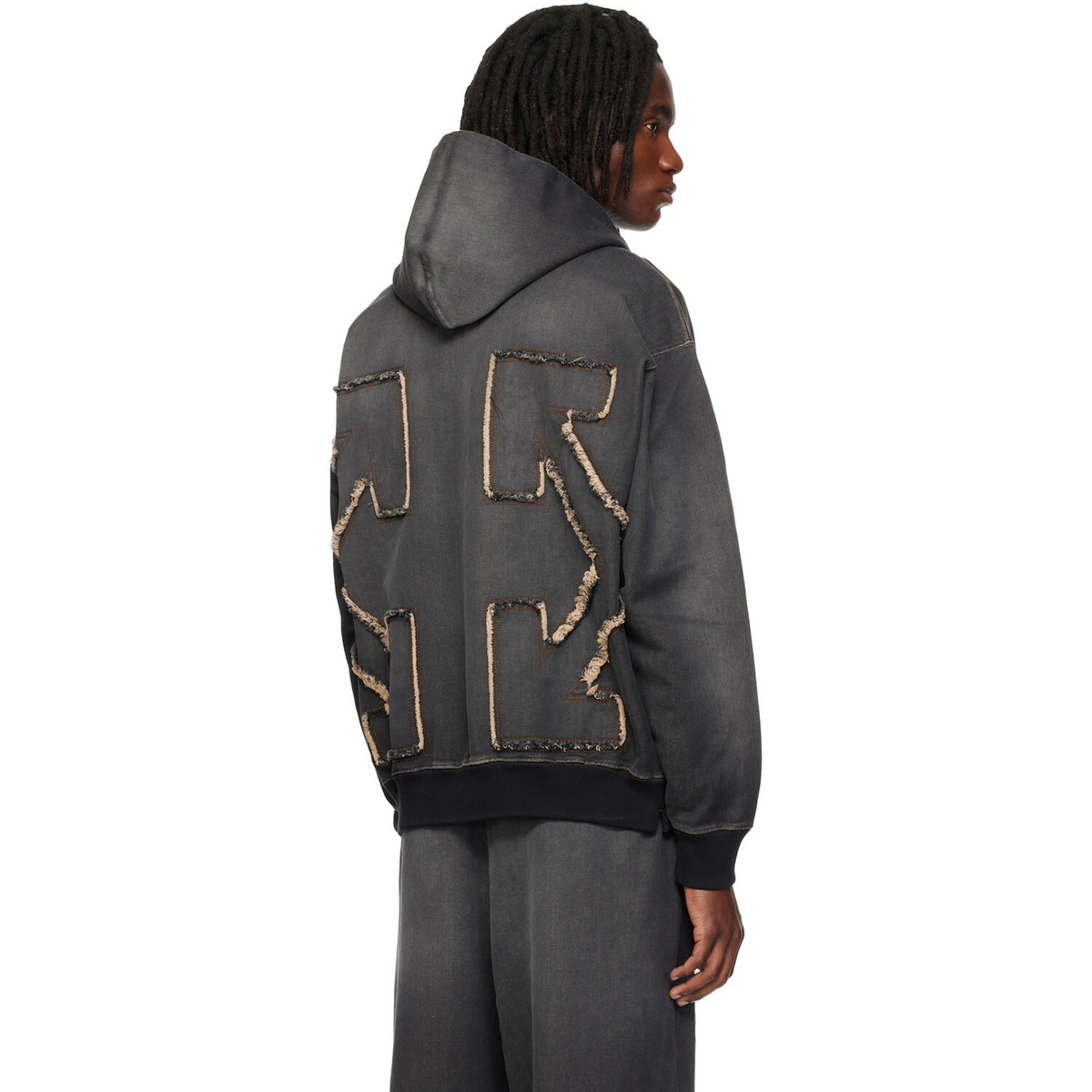 Off-White Black Distressed Arrow Skate Zip Hoodie