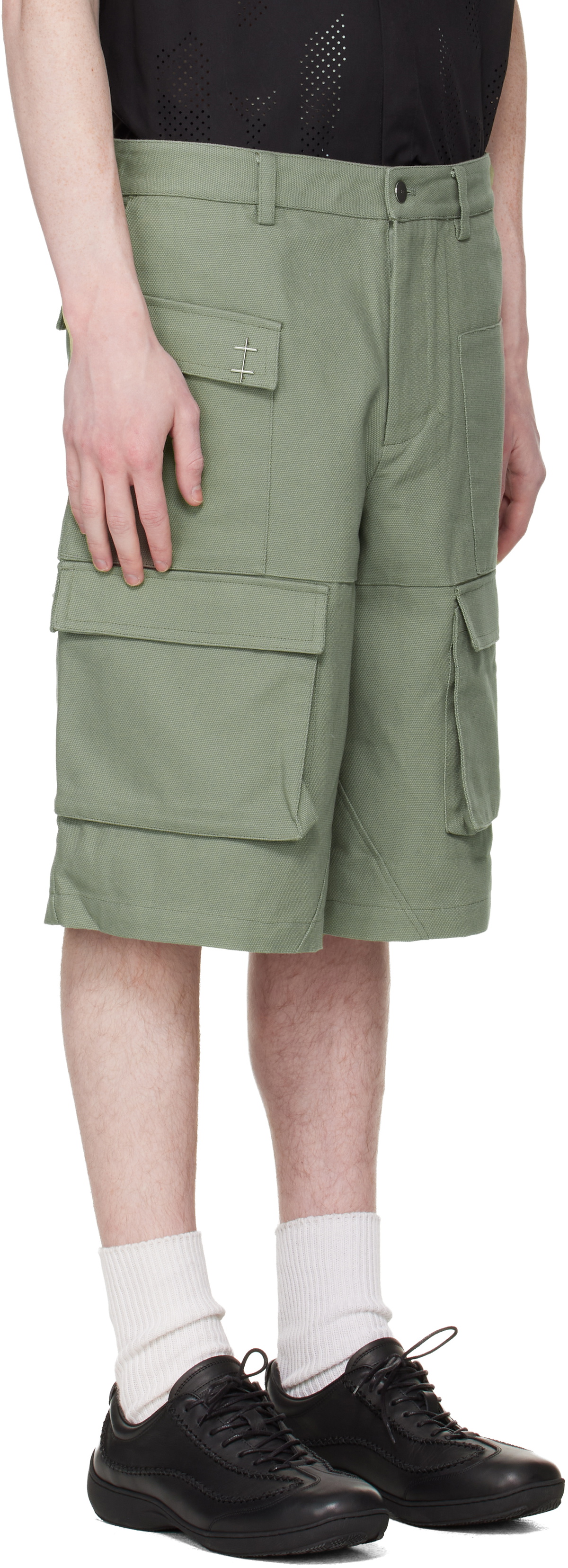 HELIOT EMIL Green Cellulae Cargo Shorts