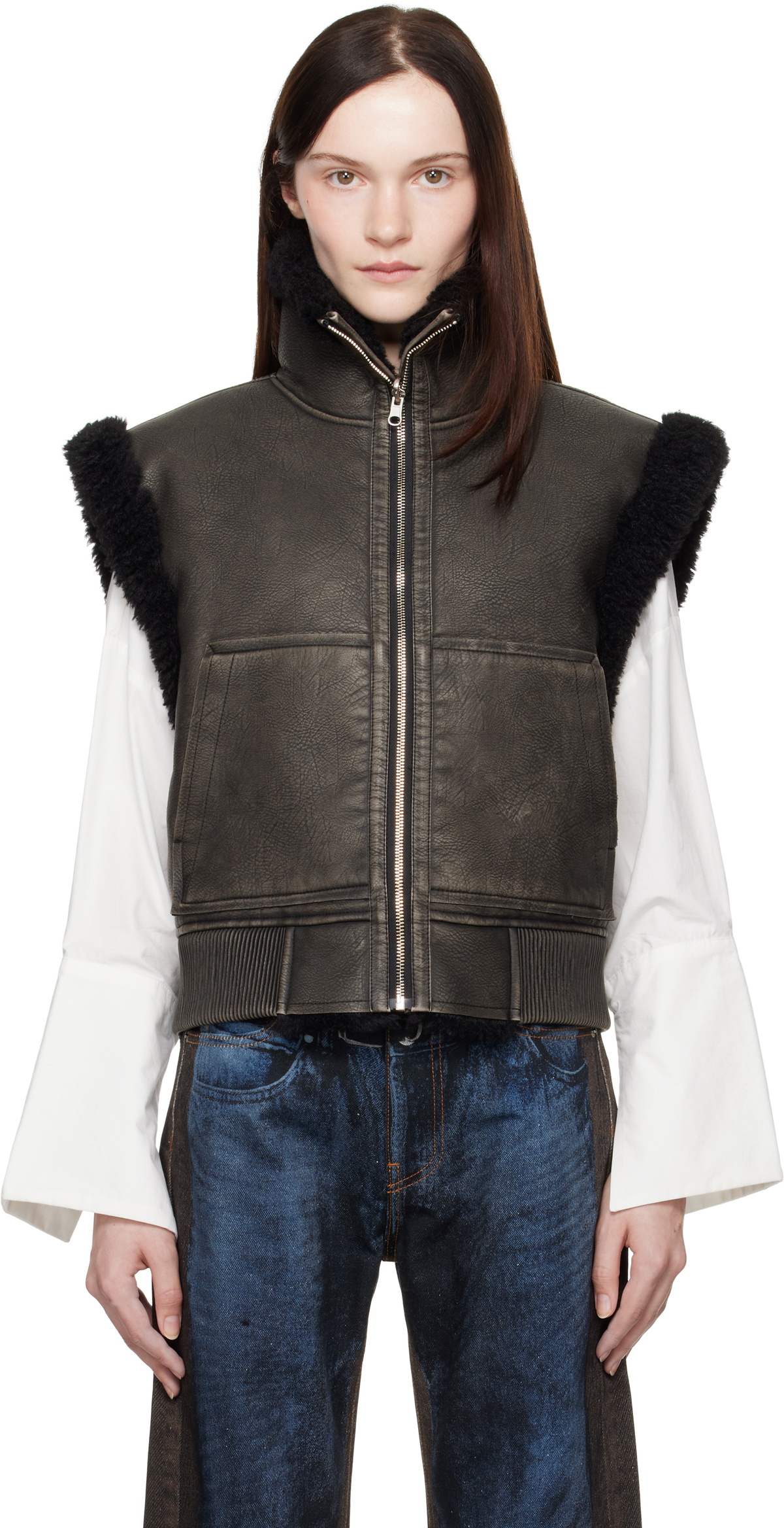 ジャケット・アウター theredthread S flip fur vest brown black THEREDTHREAD / ザレッドスレッド】S flip fur vest