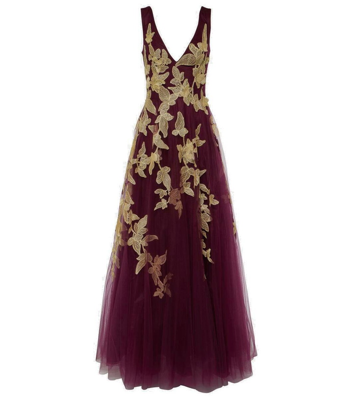 Photo: Costarellos Floral appliqué tulle gown