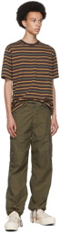 BEAMS PLUS Brown Jacquard Stripe Pocket T-Shirt