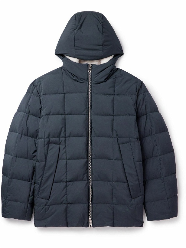 Photo: Loro Piana - Quilted Shell Down Hooded Jacket - Blue