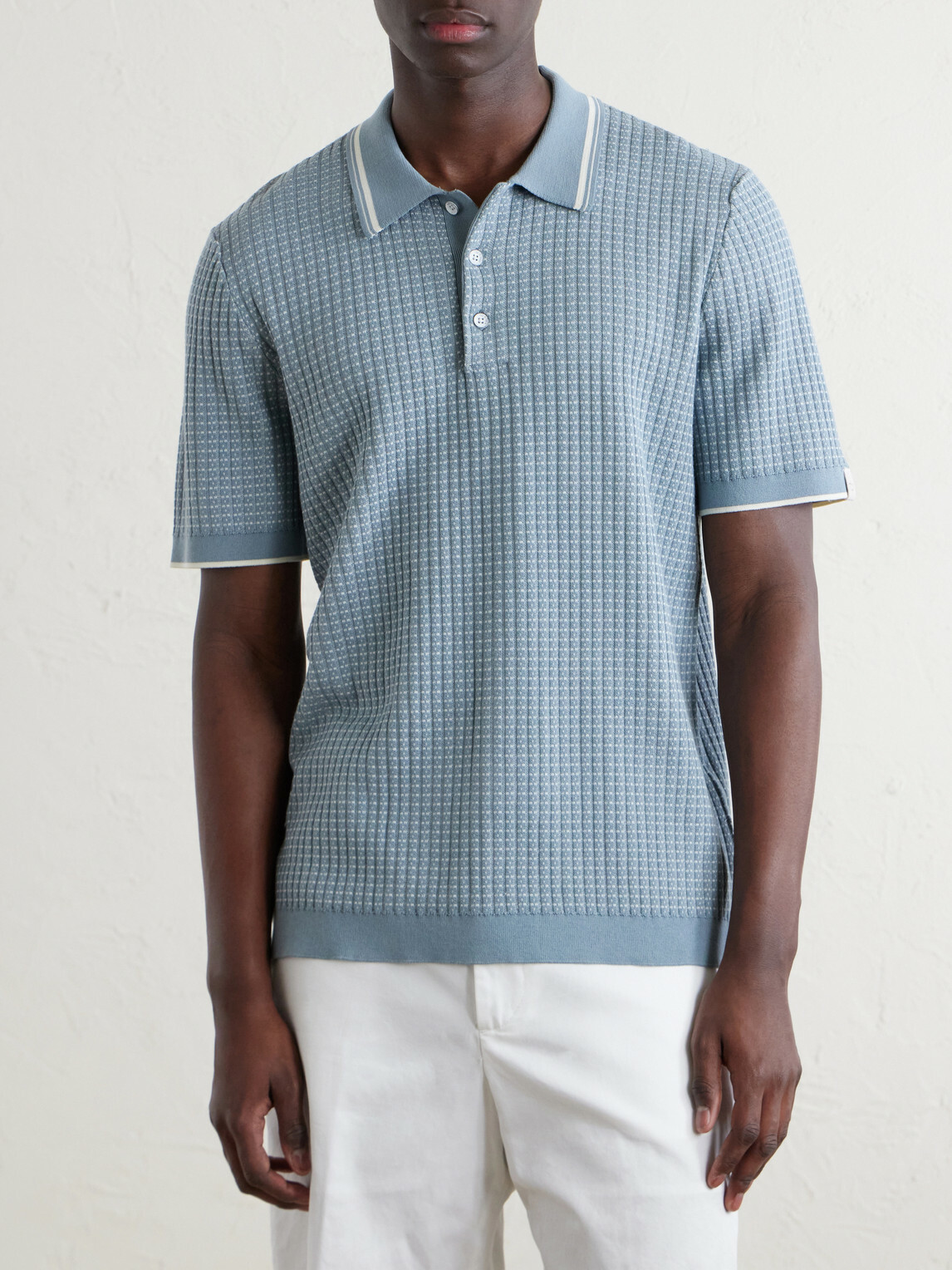 Rag & Bone - Harvey Ribbed Cotton-Blend Polo Shirt - Blue