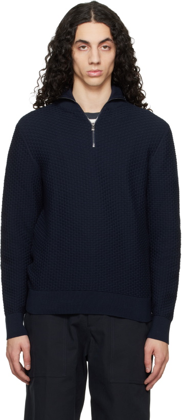 Photo: BOSS Navy Quarter-Zip Cotton Track Jacket