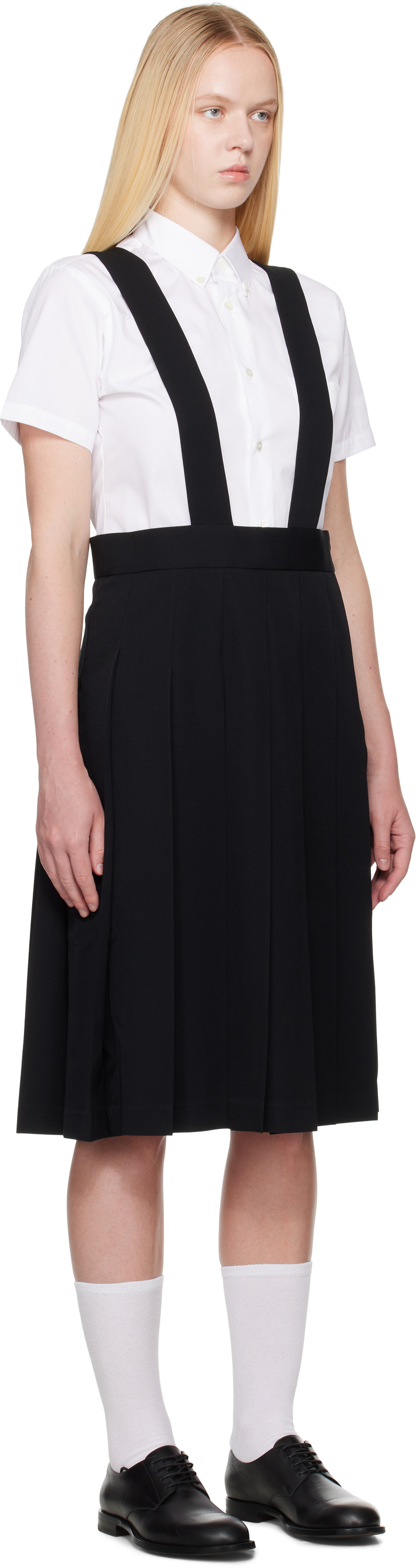 Comme des Garçons Girl Black Pleated Pinafore Midi Skirt