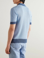 PIACENZA 1733 - Pointelle-Knit Silk and Linen-Blend Polo Shirt - Blue