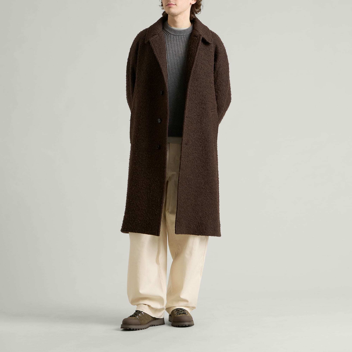 Kaptain Sunshine Men's Napping Wool Umbrella Coat in Top Brown