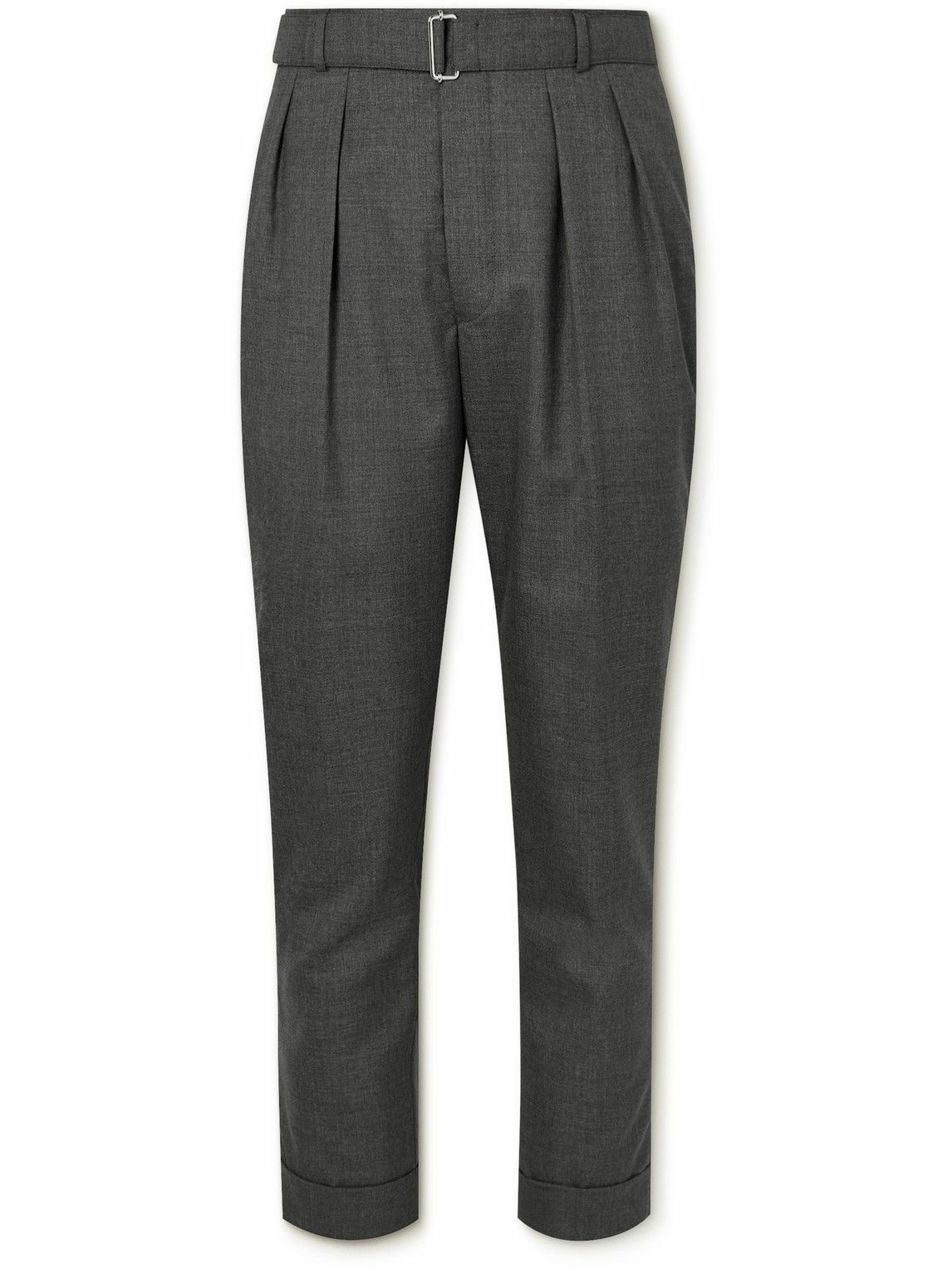 Photo: Officine Générale - Pierre Straight-Leg Belted Pleated Wool Suit Trousers - Gray