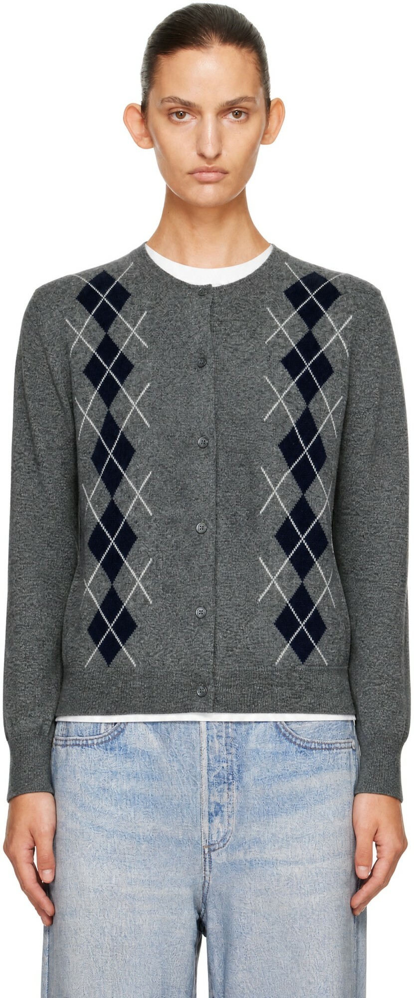 &Daughter Gray Una Argyle Crewneck Cardigan