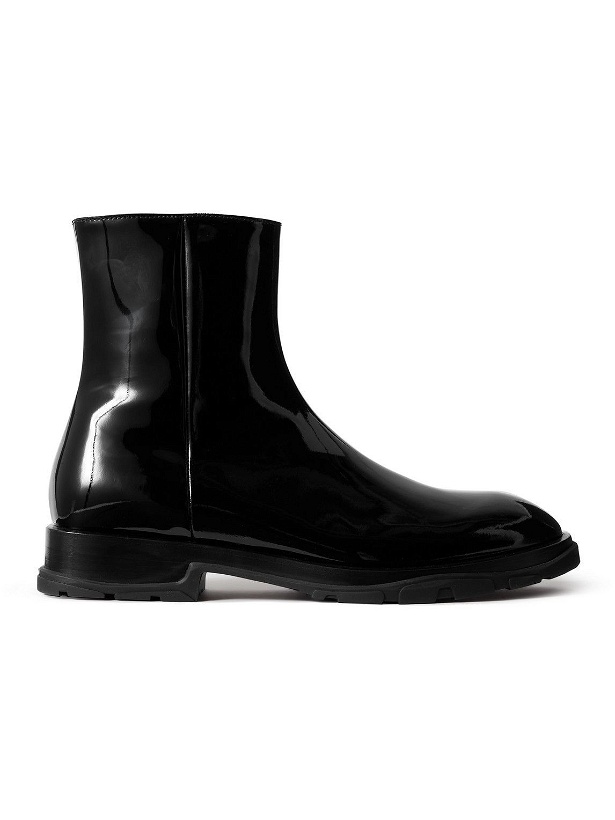 Photo: Alexander McQueen - Patent-Leather Ankle Boots - Black