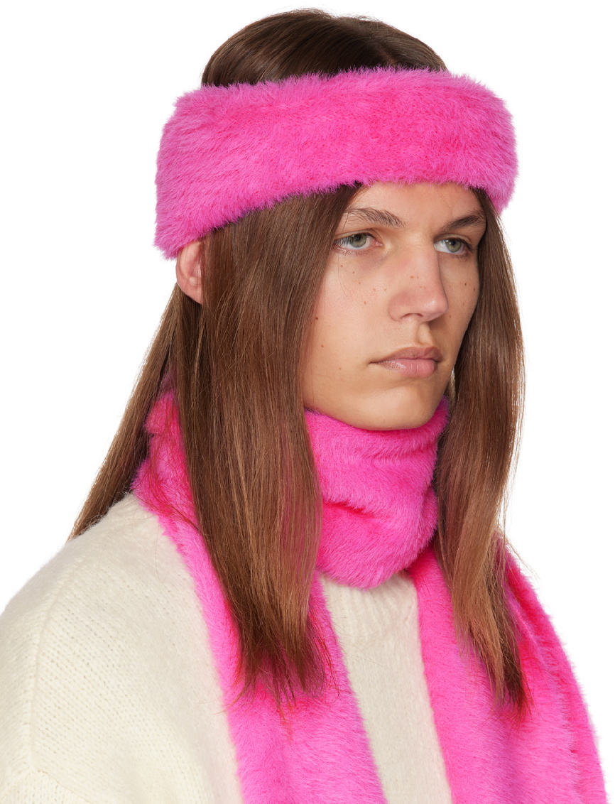Jacquemus Hot Pink Furry Headband Hot Pink Fox Fur Headband: FurHatWorld.com main image 3