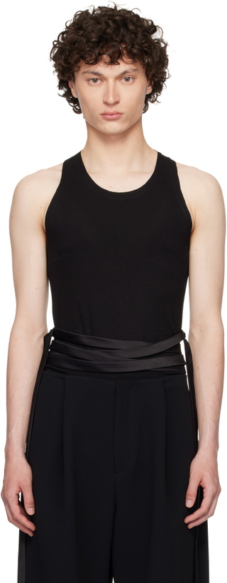 Photo: AARON ESH Black Satin Tie Jersey Tank Top