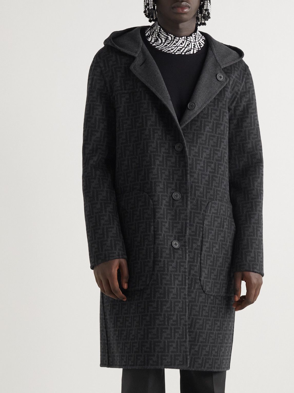 Fendi - Montgomery Reversible Logo-Print Wool-Blend Coat