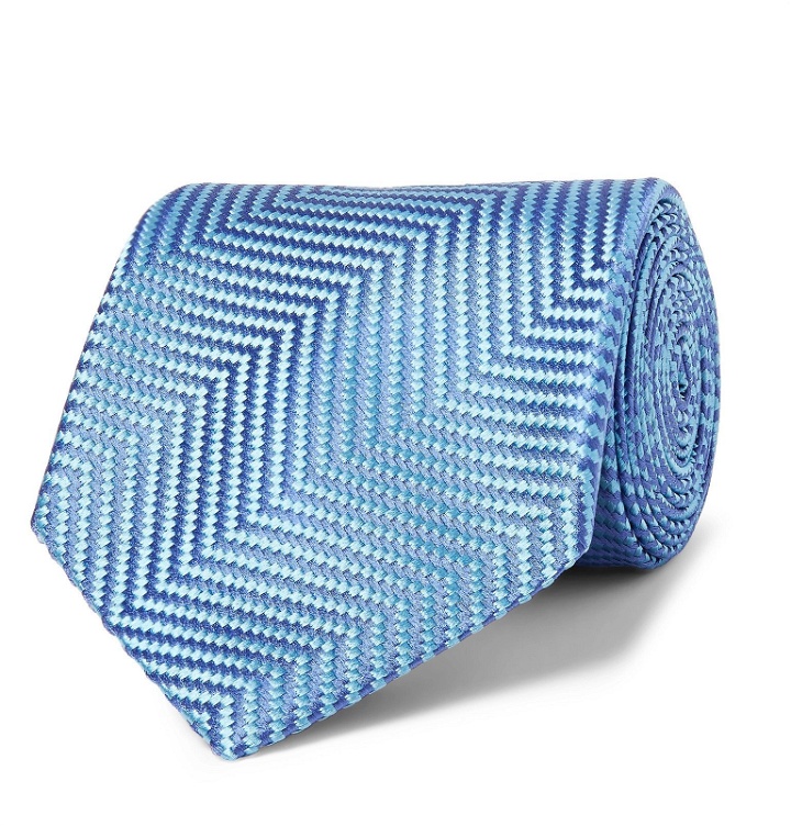 Photo: Charvet - 8.5cm Herringbone Silk-Jacquard Tie - Blue