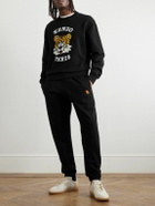 KENZO - Tapered Logo-Embroidered Appliquéd Cotton-Jersey Sweatpants - Black