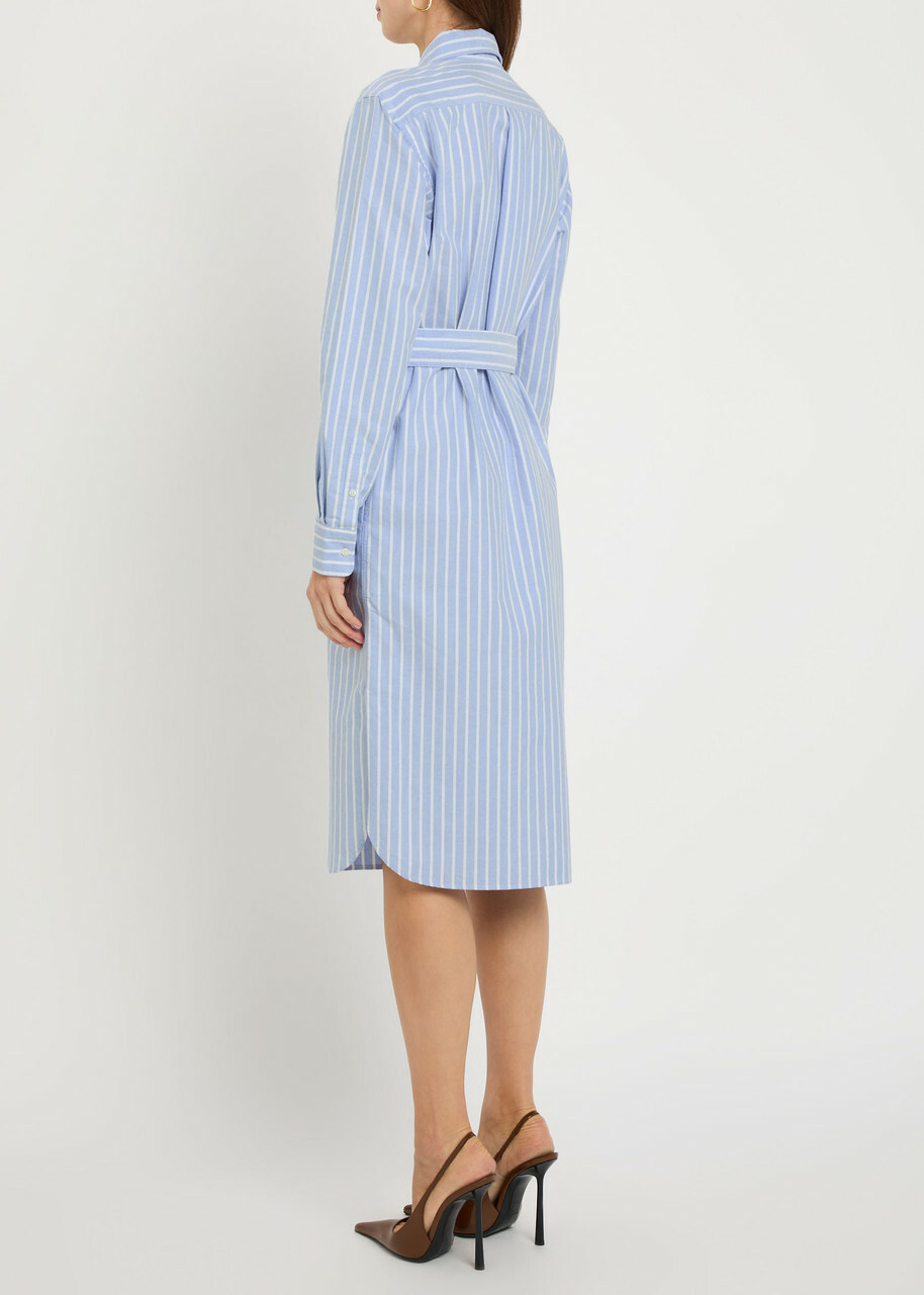 Polo Ralph Lauren Striped Belted Cotton Midi Shirt Dress Blue