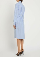 Polo Ralph Lauren Striped Belted Cotton Midi Shirt Dress Blue