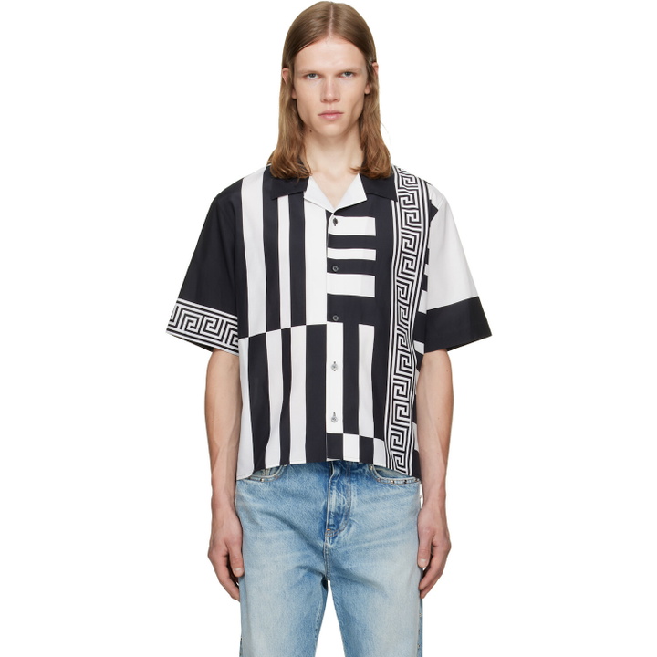 Photo: Versace Black & White Printed Cotton Silk Shirt