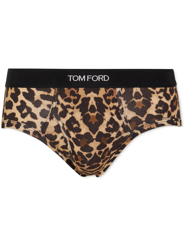 Photo: TOM FORD - Leopard-Print Stretch-Cotton Briefs - Brown