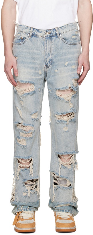 Photo: Who Decides War SSENSE Exclusive Blue Gnarly Jeans