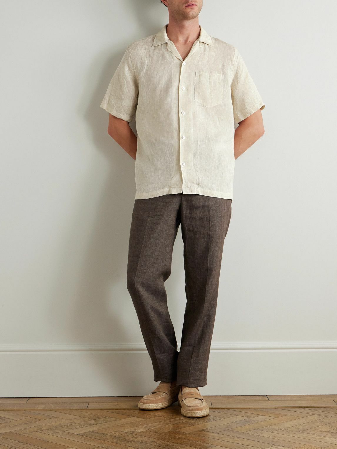 Kingsman - Drake's Convertible-Collar Linen Shirt - Neutrals