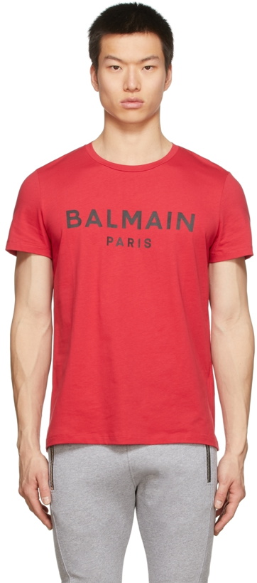 Photo: Balmain Red Printed Logo T-Shirt
