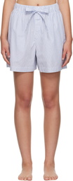 Tekla White & Blue Poplin Pyjama Shorts
