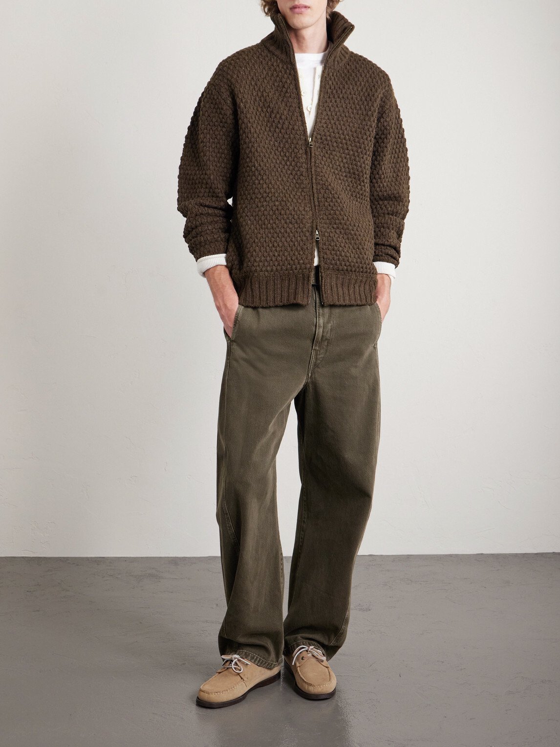 Beams Plus - Zip-Up Wool Sweater - Brown