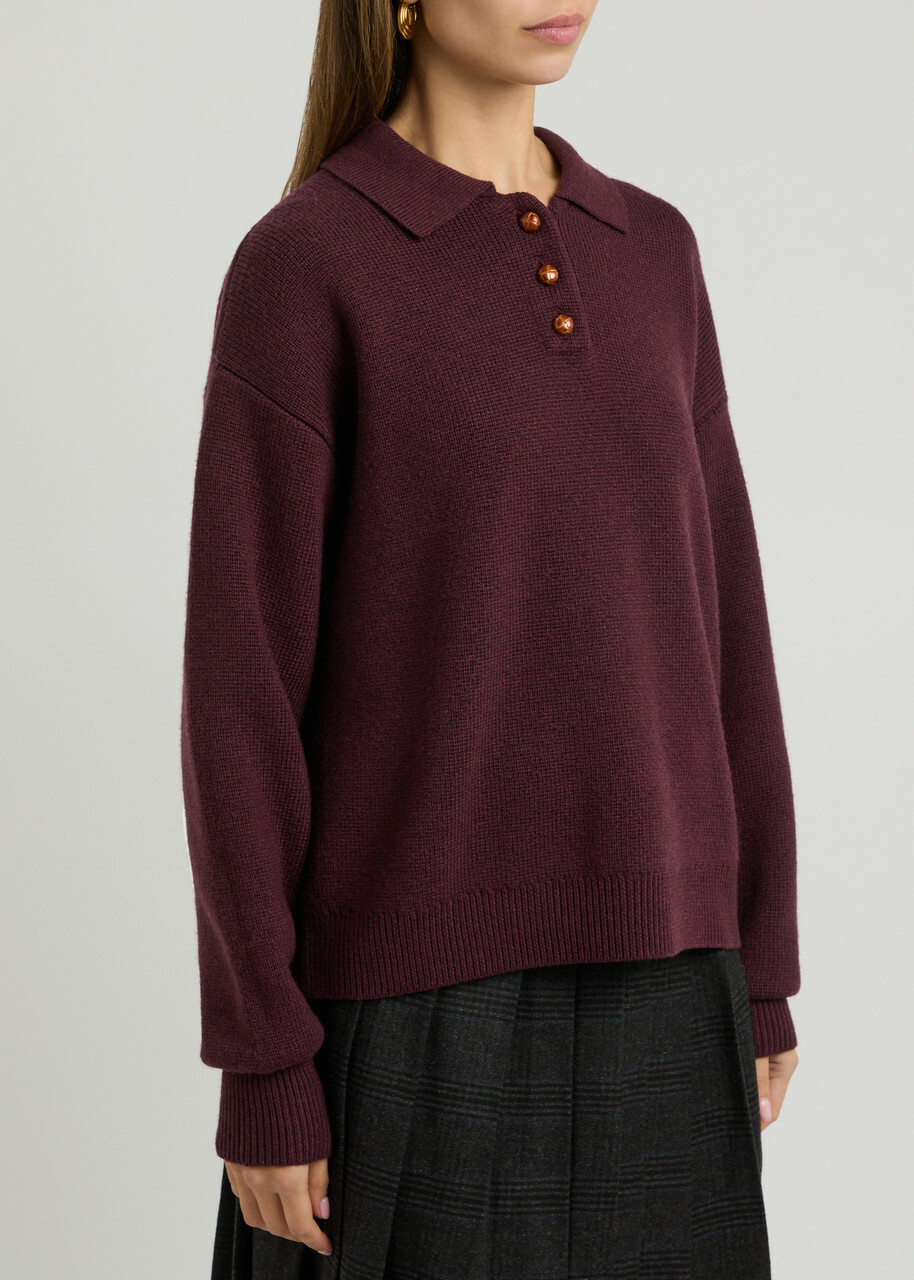 Remain BY Birger Christensen Wool Polo Jumper Dark Red
