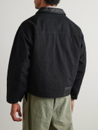 FrizmWORKS - Leather-Trimmed Distressed Padded Cotton-Canvas Jacket - Black