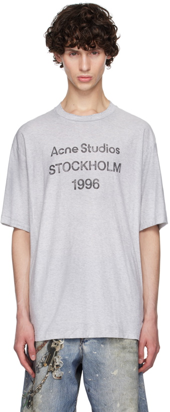 Photo: Acne Studios Gray Printed Logo T-Shirt