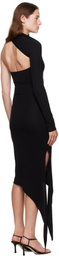 Courrèges Black One Shoulder Crepe Jersey Midi Dress
