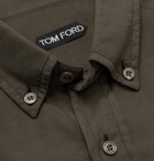 TOM FORD - Button-Down Collar Cotton and Cashmere-Blend Shirt - Green
