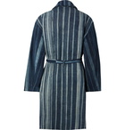 Monitaly - Belted Striped Cotton Coat - Blue