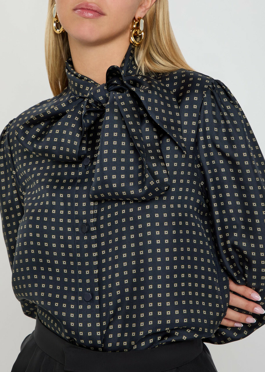Saint Laurent Patterned Silk Blouse Dark Blue