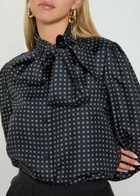 Saint Laurent Patterned Silk Blouse Dark Blue