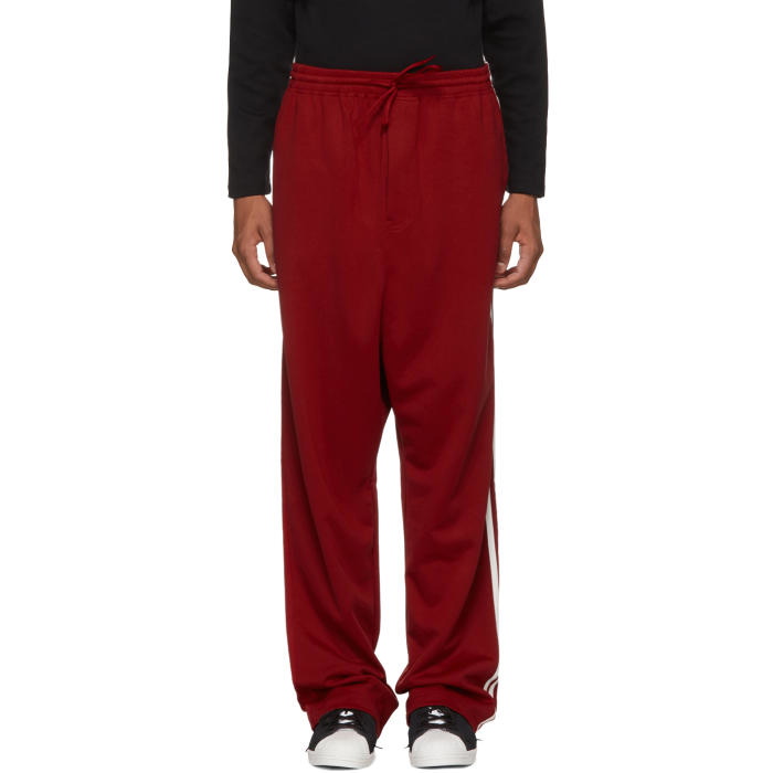 Photo: Y-3 Red Logo 3-Stripes Wide Lounge Pants 